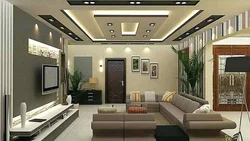 Современный дизайн потолков из гипсокартона в гостиной