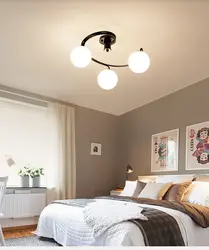 Дизайн спальни люстра с натяжным потолком современный фото