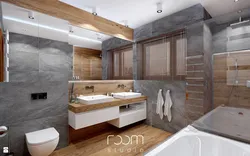 Ванная комната дизайн плитка под дерево и бетон