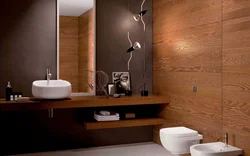 Отделка ванной деревянными панелями фото