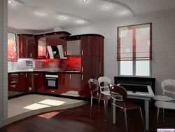 Фото красная кухня гостиная