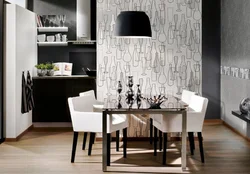 Black wallpaper in the kitchen in the interior