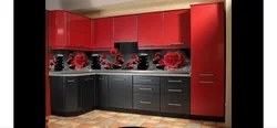 Фасад кухни черный с цветами фото