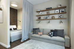 Дизайн комнаты с кроватью и диваном в однокомнатной квартире