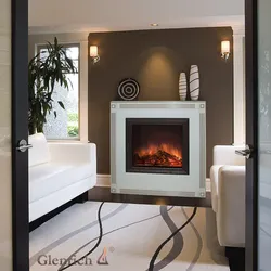 Electric fireplace in the kitchen interior