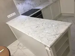 White Marquina marble in the kitchen interior photo