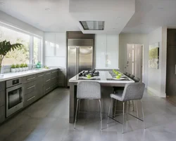 Кухня с серым полом в интерьере фото