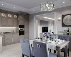 Light gray kitchen living room interior