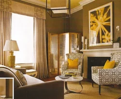Интерьеры желто коричневых гостиных фото