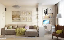 Дизайн гостиной диван и компьютерный стол
