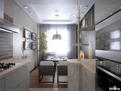 Interior of narrow kitchen living room