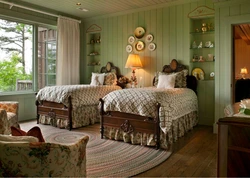 Спальня в стиле кантри фото интерьер с обоями