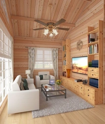 Дизайн гостиной в деревянном доме из бруса фото