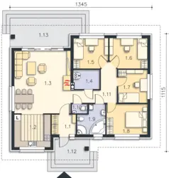 Одноэтажный дом с двумя спальнями и кухней гостиной фото