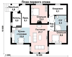 Одноэтажный дом с двумя спальнями и кухней гостиной фото