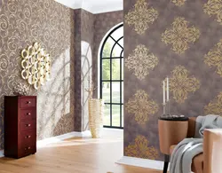 Дизайн стен в гостиной обоями современный фото