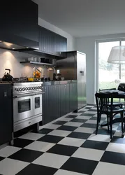 Дизайн кухни с черно белым полом