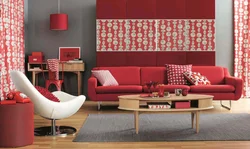 Дизайн гостиной с красным цветом