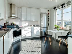Белая кухня темный пол дизайн