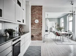 Белый кирпич на кухне дизайн одна стена