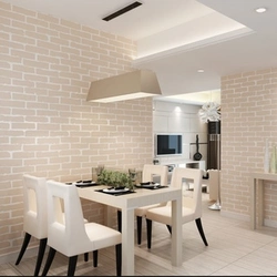 White brick in the kitchen design one wall