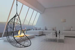 Дизайн гостиной с подвесным креслом