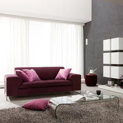 Бордовый цвет дивана в интерьере гостиной фото