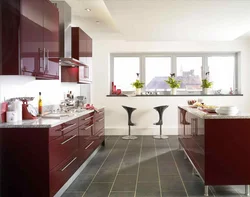 Дизайн кухни в бордовых цветах