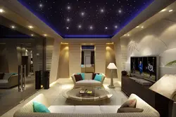 Потолок в гостиной натяжной с подсветкой и люстрой фото