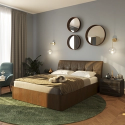 Интерьер спальни с светло коричневой мебелью