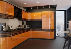 Кухня дизайн оранжевая коричневая