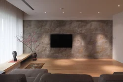 Дизайн гостиной с камнем и с камнем