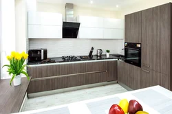 Kitchen white top wooden bottom with white countertop photo