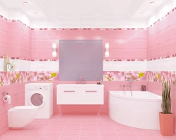 Интерьер ванны с розовой плиткой
