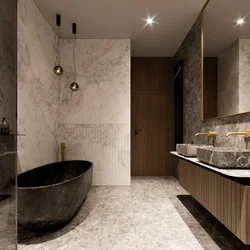 Bathtubs interior design made of porcelain stoneware