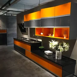 Orange gray kitchen interior