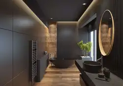 Интерьер ванной черный с деревом