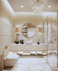 Дизайн ванной с угловой ванной в светлых тонах