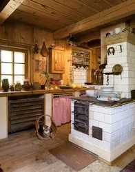 Интерьер кухни гостиной с печью