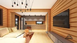 Дизайн гостиной с имитацией бруса