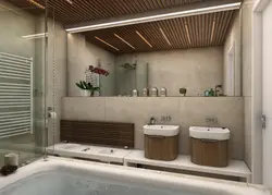 Интерьер ванной с реечным потолком