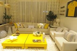 Дизайн гостиной в серо желтом цвете