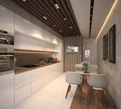 Рейки в дизайне кухни гостиной
