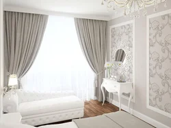 Шторы интерьер спальни с белой мебелью