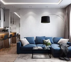 Серый диван в интерьере кухни