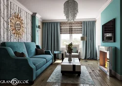 Серый и голубой в интерьере гостиной фото