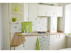 Kitchen design 6 m2 with geyser and refrigerator