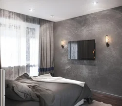 Дизайн спальни с обоями под мрамор