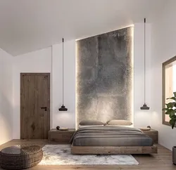 Дизайн спальни с обоями под мрамор
