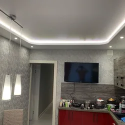 Suspended ceiling with lighting in the kitchen photo